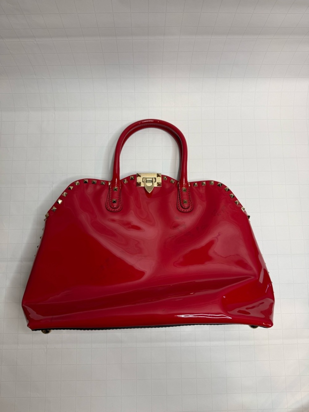 Valentino Red Patent Rockstud Tote with Gold Hardware